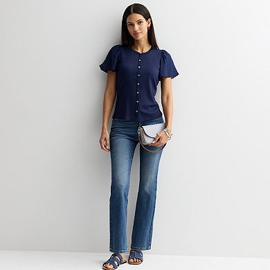 Women's Nine West Mixed Media Flutter Sleeve Top