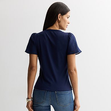 Women's Nine West Mixed Media Flutter Sleeve Top