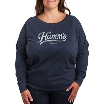 Plus Size Hamm's Logo Distressed French Terry Long Sleeve Tee