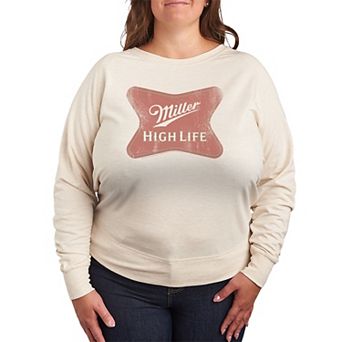 Plus Size Miller High Life Logo Distressed French Terry Long Sleeve Tee