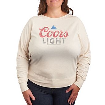 Plus Size Coors Light Logo Distressed French Terry Long Sleeve Tee