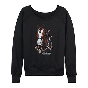 Women's Budweiser Clydesdales Horse Portrait French Terry Long Sleeve Tee