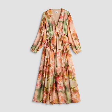 Women's Robbie Bee Long Sleeve V-Neck Tiered Maxi Dress