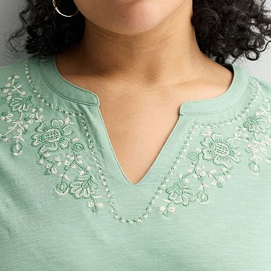 Plus Size Croft & Barrow Embroidered T-Shirt