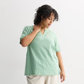 Plus Size Croft & Barrow® Embroidered T-Shirt