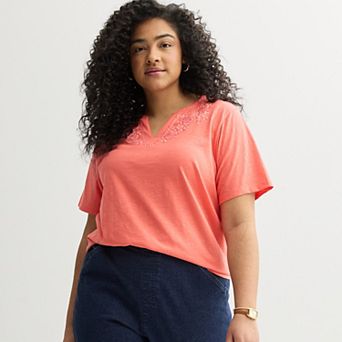 Plus Size Croft & Barrow® Embroidered T-Shirt