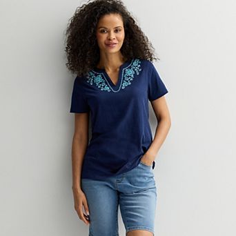 Petite Croft & Barrow® Embroidered T-Shirt