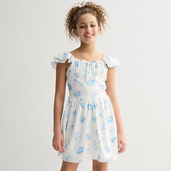 Girls 7-16 Rare Editions Flutter Dress with Seashell Print