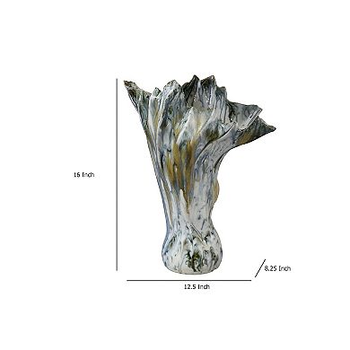 Tery Decorative Vase, 16 Inch Glossy Ocean Blue Ceramic, Wavy Fishtail