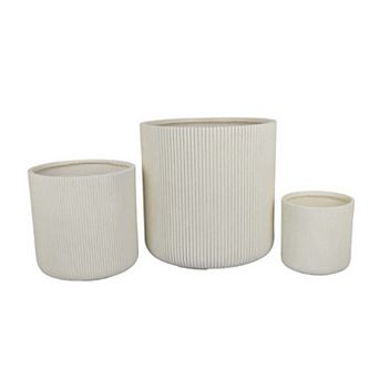 Elly Round Planter Set of 3, Vertical White Resin 18, 13, 9 Inch