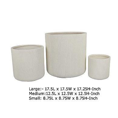 Elly Round Planter Set of 3, Vertical White Resin 18, 13, 9 Inch