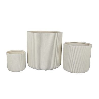 Elly Round Planter Set of 3, Vertical White Resin 18, 13, 9 Inch