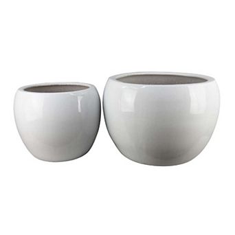 Womy Wide Decorative Planters Set of 2, Gloss White Ceramic 14 20 Inch
