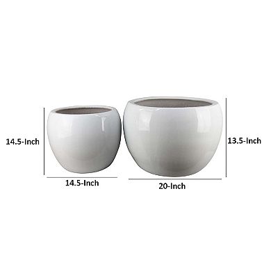 Womy Wide Decorative Planters Set of 2, Gloss White Ceramic 14 20 Inch