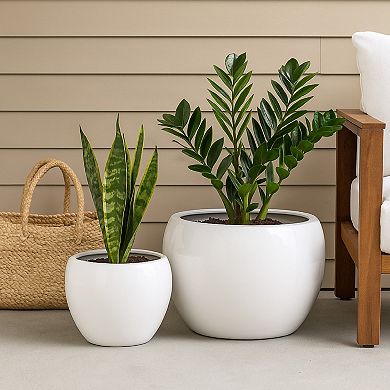Womy Wide Decorative Planters Set of 2, Gloss White Ceramic 14 20 Inch