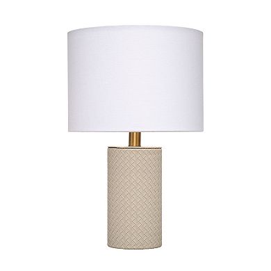 Myn Table Lamp, Linen Drum Shade, Leather Base