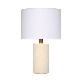 Myn Table Lamp, Linen Drum Shade, Leather Base
