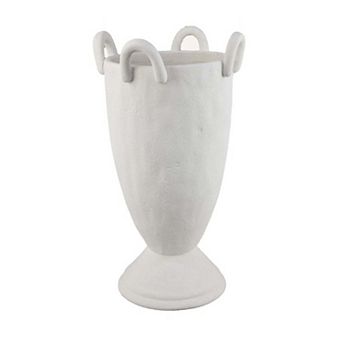 Fiji Accent Planter w Loop Handles, Pedestal White Ceramic 16 Inch