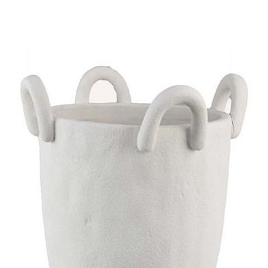 Fiji Accent Planter w Loop Handles, Pedestal White Ceramic 16 Inch