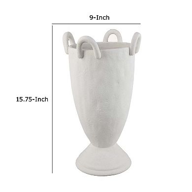Fiji Accent Planter w Loop Handles, Pedestal White Ceramic 16 Inch