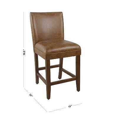 24 Inch Counter Stool Chair, Brown Wood Frame, Faux Leather Seat