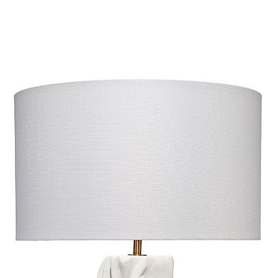 Sery Table Lamp, Linen Shade, Matte White Textured Ceramic 31 Inch