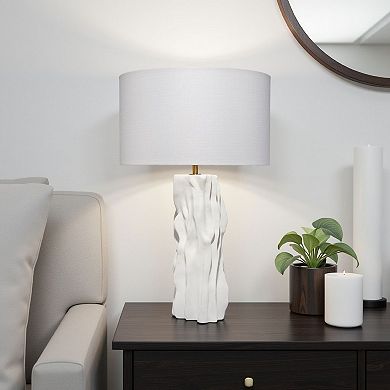 Sery Table Lamp, Linen Shade, Matte White Textured Ceramic 31 Inch