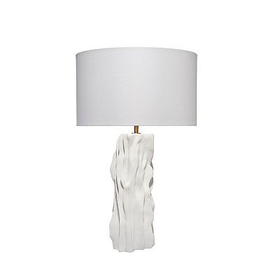 Sery Table Lamp, Linen Shade, Matte White Textured Ceramic 31 Inch