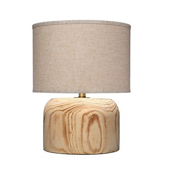 Timy Accent Table Lamp, 18 Inch, Linen Drum Shade, Brown Wood Base