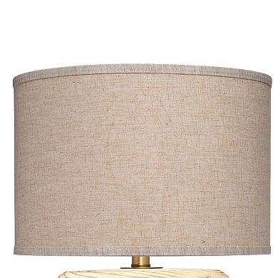 Timy Accent Table Lamp, 18 Inch, Linen Drum Shade, Brown Wood Base