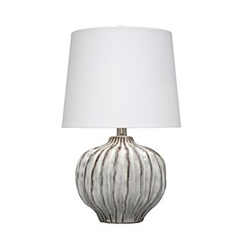 Riz Accent Table Lamp, 20 Inch Ceramic Glaze Gray Silver, White Linen