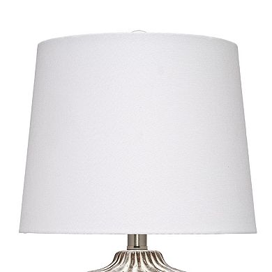 Riz Accent Table Lamp, 20 Inch Ceramic Glaze Gray Silver, White Linen