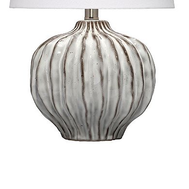 Riz Accent Table Lamp, 20 Inch Ceramic Glaze Gray Silver, White Linen