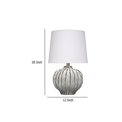 Riz Accent Table Lamp, 20 Inch Ceramic Glaze Gray Silver, White Linen