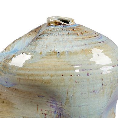 Noah Decorative Vase, Irregular Shape, Glossy Blue Ceramic 13 Inch