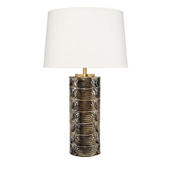 Wrix Accent Table Lamp, White Linen Shade, Ceramic Brown Base 29 Inch