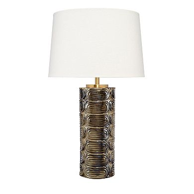 Wrix Accent Table Lamp, White Linen Shade, Ceramic Brown Base 29 Inch