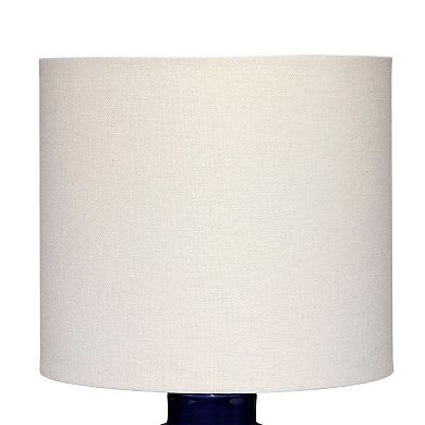 Hyla Accent Table Lamp, 17 Inch, Cream Linen, Blue Geometric Ceramic