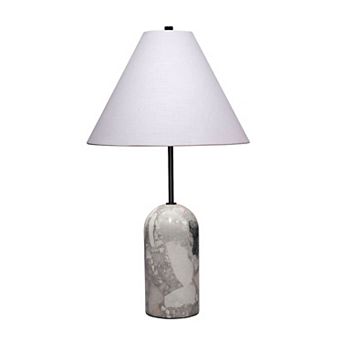 Hely Accent Table Lamp, Linen Cone Shade, Travertine Stone 28 Inch