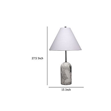 Hely Accent Table Lamp, Linen Cone Shade, Travertine Stone 28 Inch