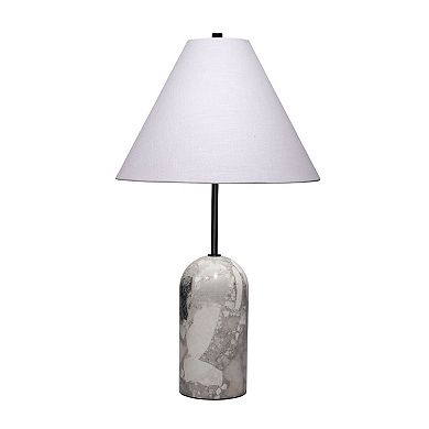 Hely Accent Table Lamp, Linen Cone Shade, Travertine Stone 28 Inch