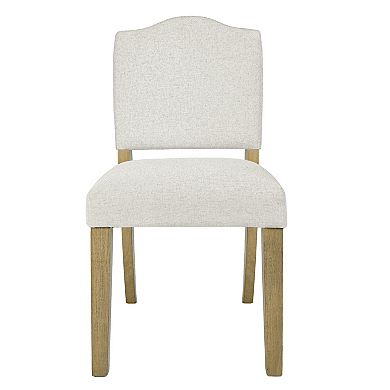Side Dining Chair, Open Back Solid Wood Frame, Cream Woven Fabric