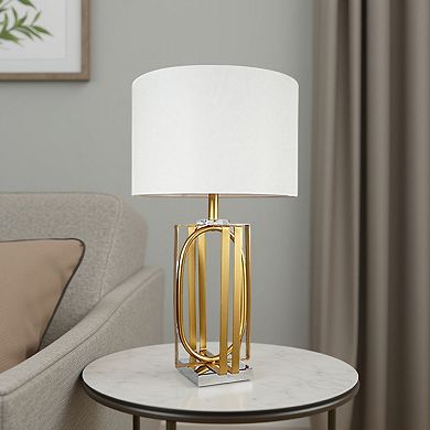Limy 2pc Table Lamp Set, White Shade, Gold and Chrome Base, 29 Inch