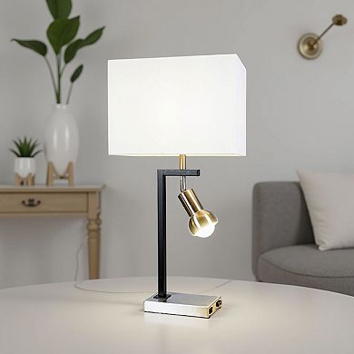 Limy 2pc Table Lamp Set, White Shade, Chrome and Black Frame, 29 Inch