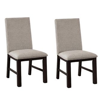 Renu Side Dining Chair Set of 2, Black Wood, Pleated Gray Polyester