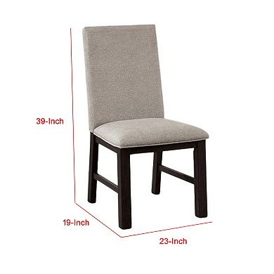 Renu Side Dining Chair Set of 2, Black Wood, Pleated Gray Polyester