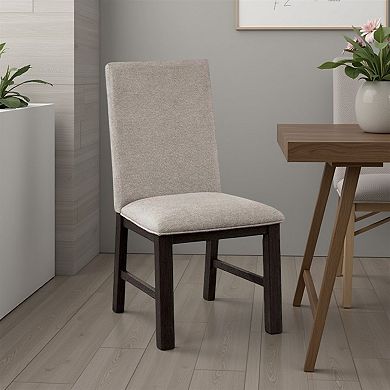 Renu Side Dining Chair Set of 2, Black Wood, Pleated Gray Polyester