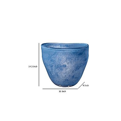 Lesy Decorative Vase, Freeflow Edge, Rich Blue Blown Glass 16 Inch