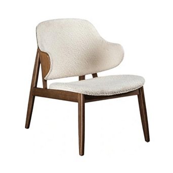 Biny Accent Chair, Winged Back Beige Boucle Fabric, Walnut Brown Wood