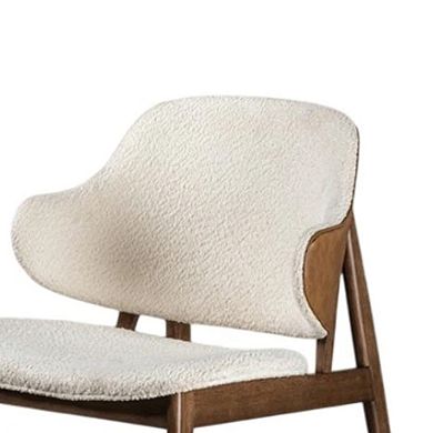 Biny Accent Chair, Winged Back Beige Boucle Fabric, Walnut Brown Wood